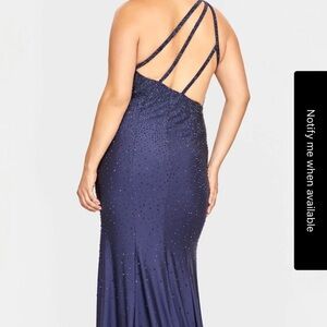 Faviana Navy Backless Dress with Straps one shoulder beaded size 14